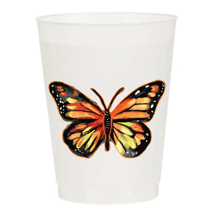 Monarch Butterfly Watercolor Reusable Frosted Flex Cups - Set of 10