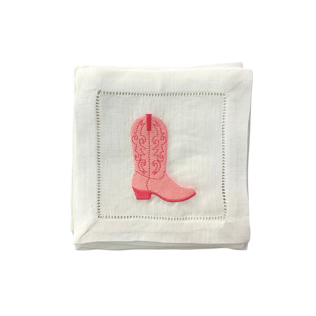 Cowboy Boots Linen Hemstitch Cocktail Napkins - Set of 4
