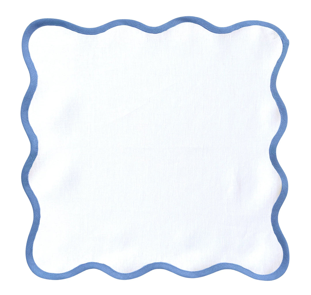 Linen Scalloped Square | Lily White with Cornflower | PRE-ORDER ONLY