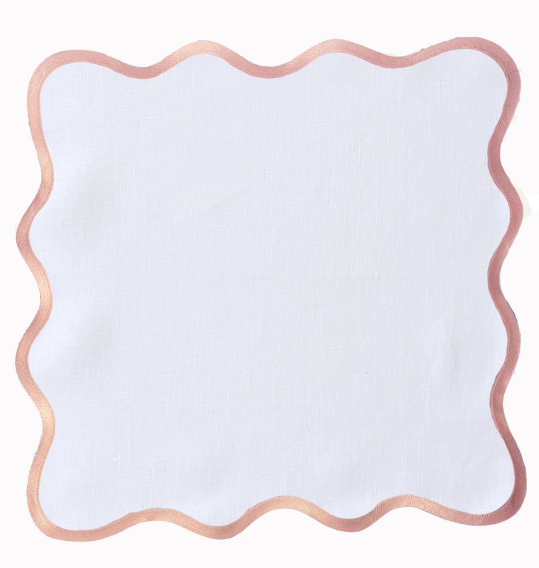 Linen Scalloped Square | Lily White with Peony Pink Trim | PRE-ORDER ONLY