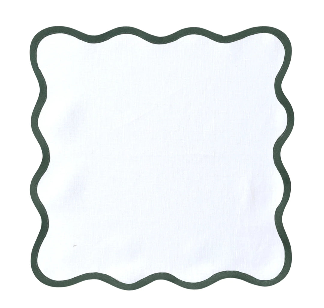 Linen Scalloped Square | Lily White with Pine Green Trim | PRE-ORDER ONLY