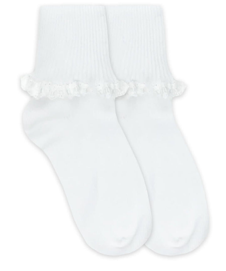 Jefferies Socks Cluny and Satin Lace Turn Cuff Dress Socks