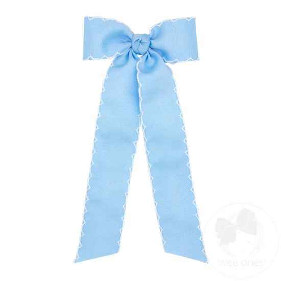 Medium Grosgrain Moonstitch Hair Bowtie with Knot Wrap and Streamer Tails