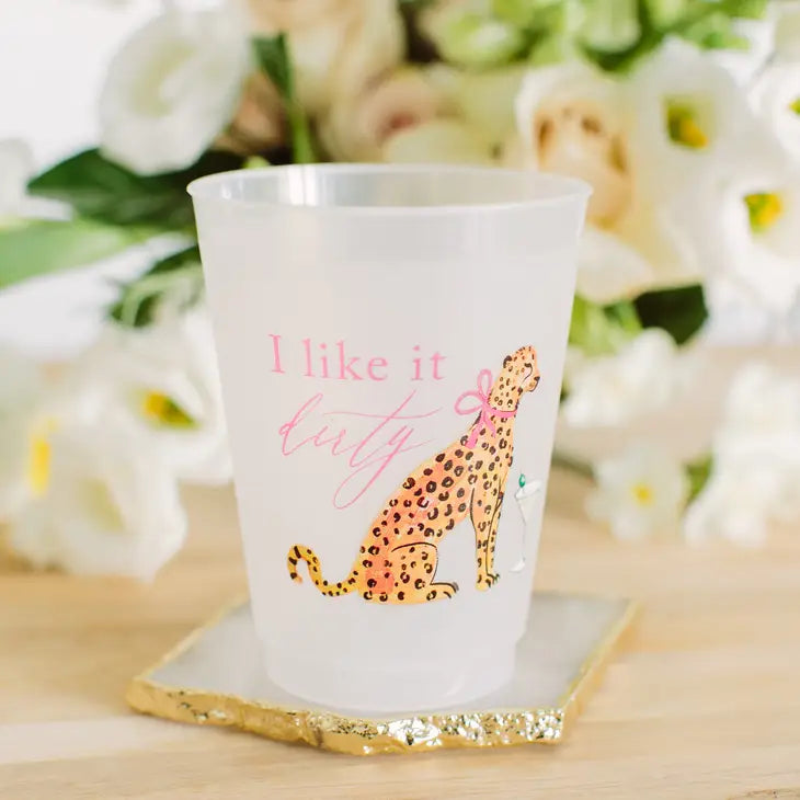 I Like It Dirty Cheetah Watercolor Reusable Frosted Flex Cups - Set of 10