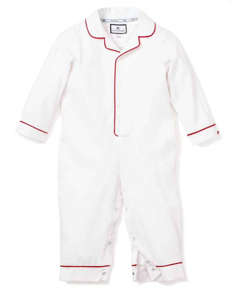 White Romper with Red Piping