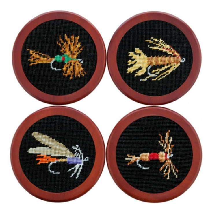 Fishing Flies Needlepoint Coasters